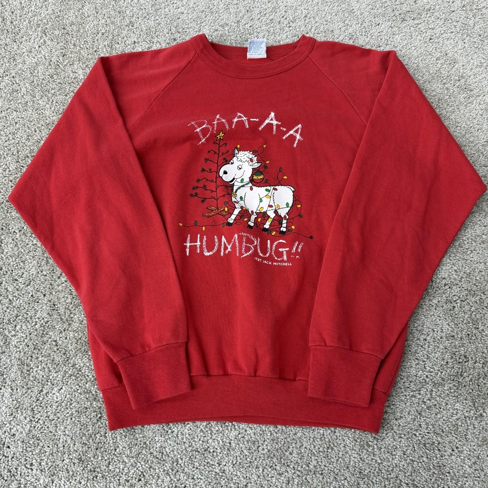 Vintage 80s Alore Sweatshirt Mens Large Red Baa-A-A Humbug Christmas Graphic